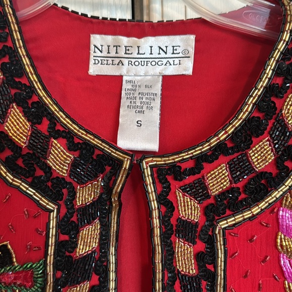 NITELINE DELLA ROUFOGALI Vintage 80s Beaded Sequin Jacket Holiday Silk Small - Picture 9 of 10